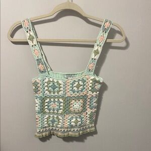 American Eagle Outfitters Green Cropped Embellished Tank Top